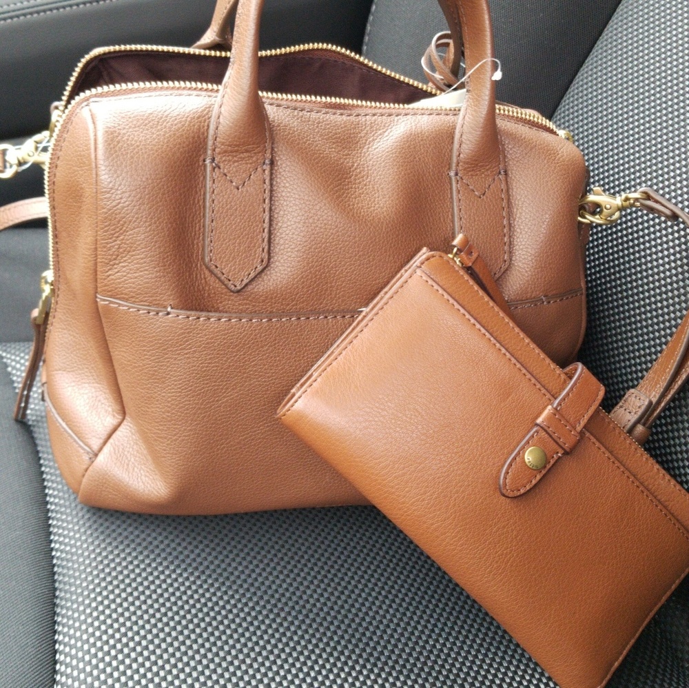 Fossil brown leather Fiona satchel & wallet